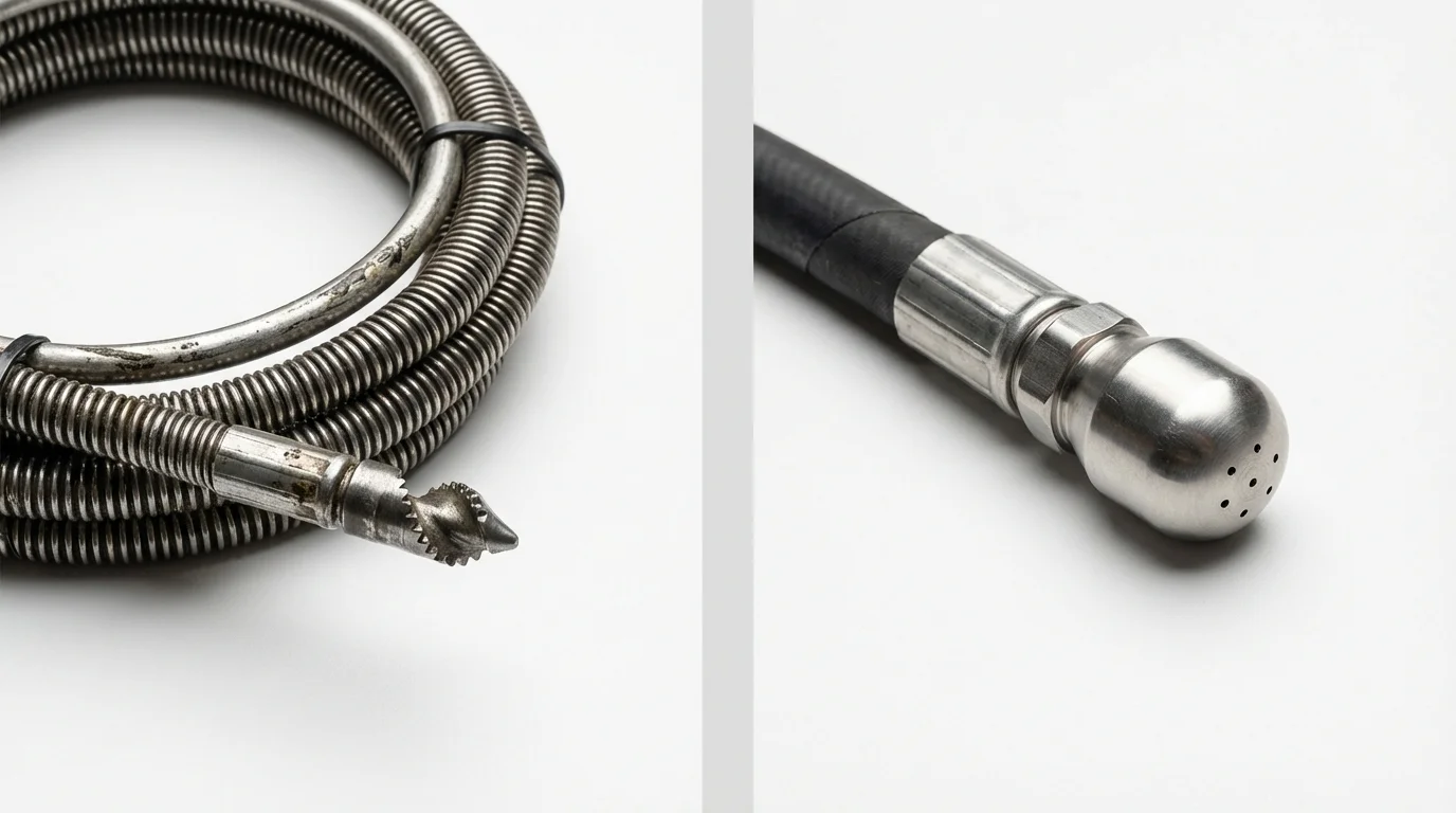 Drain snake cable and hydro jetting nozzle used for drain cleaning in Stratford, CT