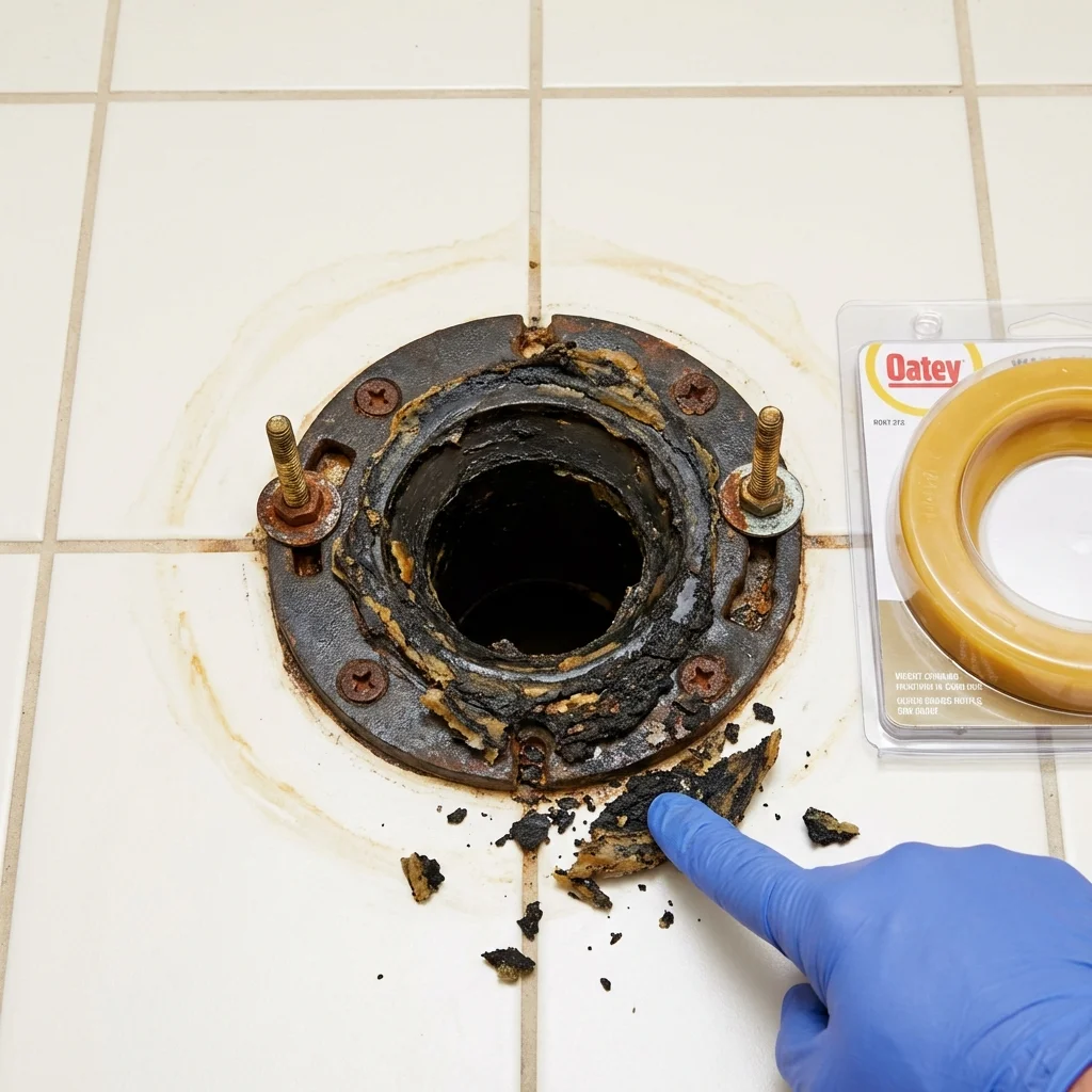 Failed wax ring showing water seepage at the base of a toilet in a Stratford, CT home
