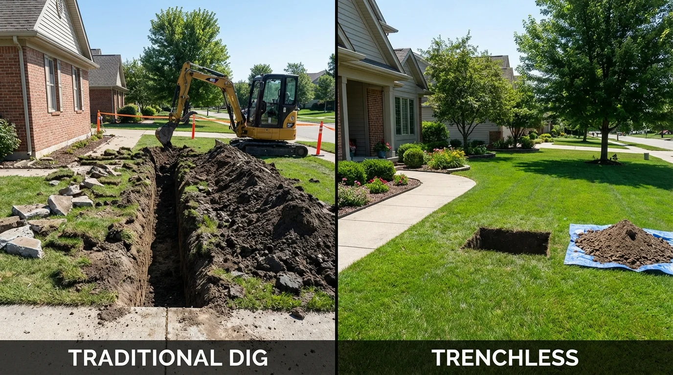 Trenchless sewer repair with minimal yard damage versus traditional excavation in Stratford, CT